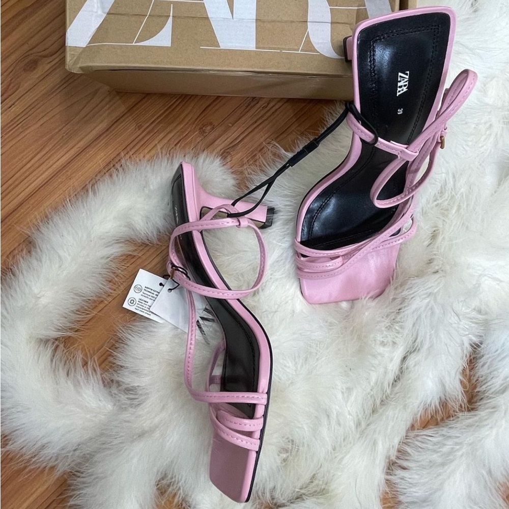 ZARA PINK LEATHER HEELED SANDALS SIZE 7(38)
